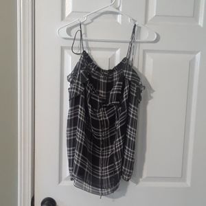 Black and white express ruffle tank blouse